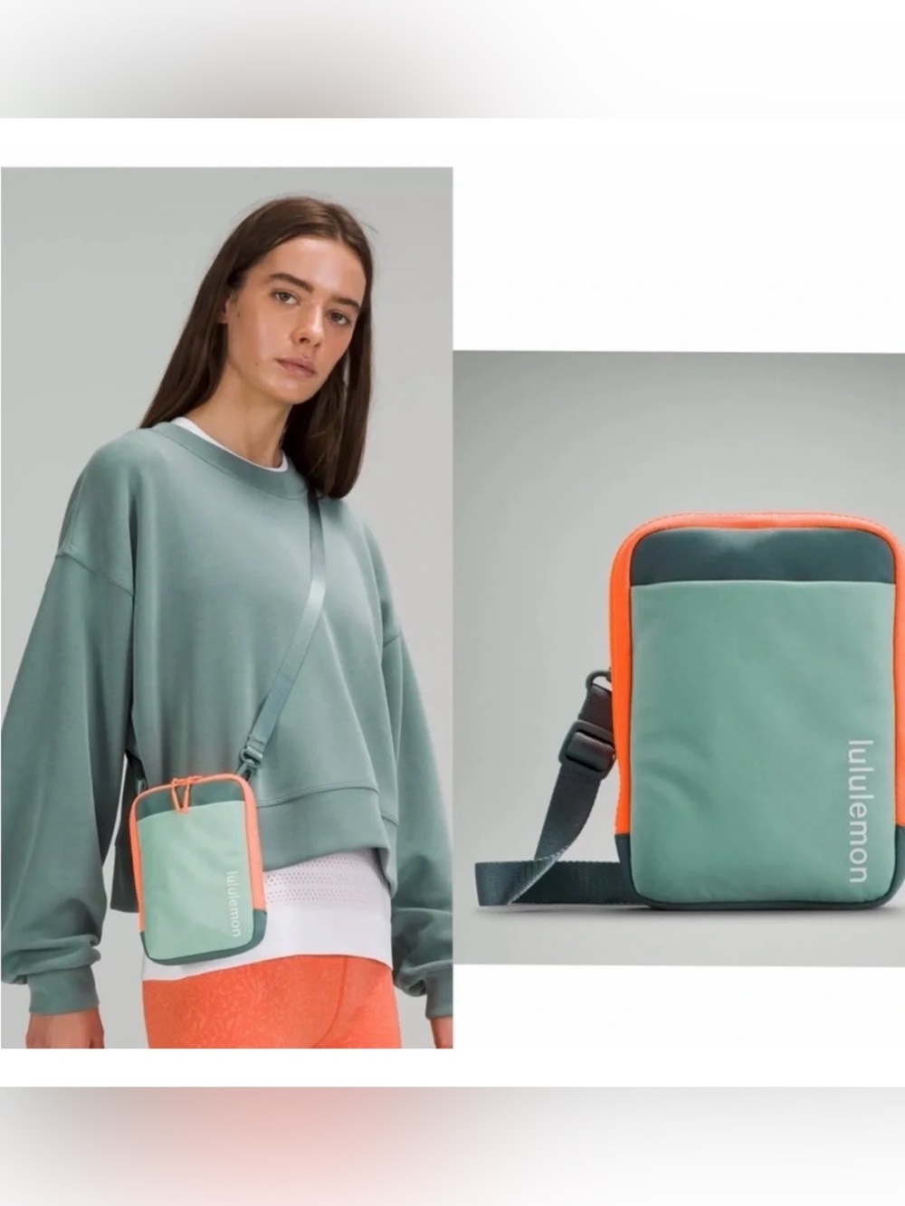 lululemon athletica Sage Green Crossbody with Orange Trim